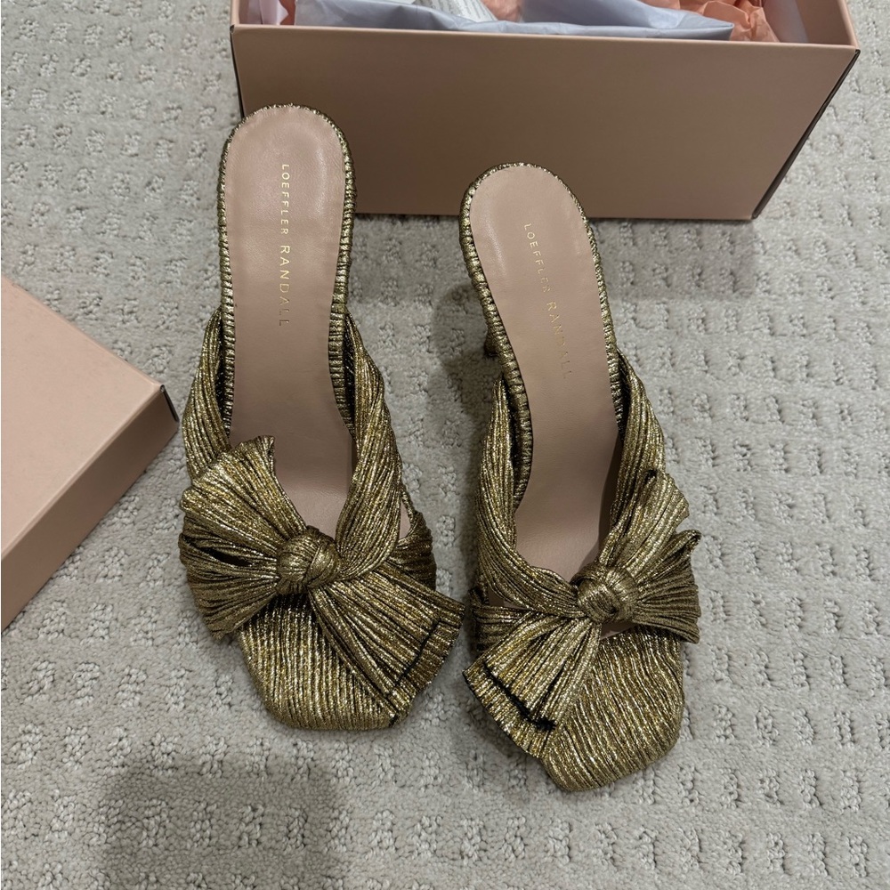 Loeffler Randall Claudia Metallic Gold Bow Mules